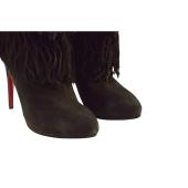 Christian Louboutin Black Suede Fringe Calf Length Boots size 10, EU 40