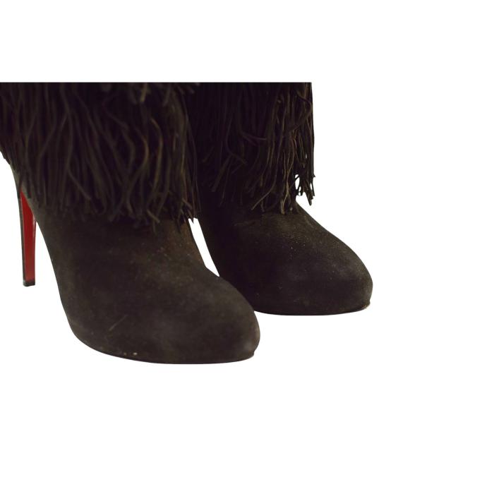 Christian Louboutin Black Suede Fringe Calf Length Boots size 10, EU 40