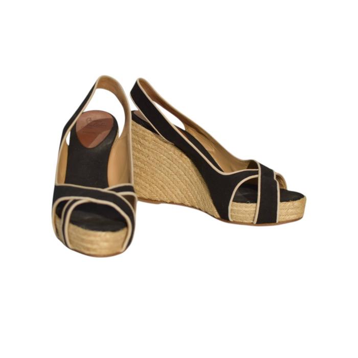 Copy of Christian Louboutin Espadrille Wedges Slingbacks Black  Fabric X vamp sz 40