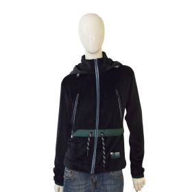 Moncler Maglia Black Velvet Green Trim Hooded Zipper Cardigan Jacket size S