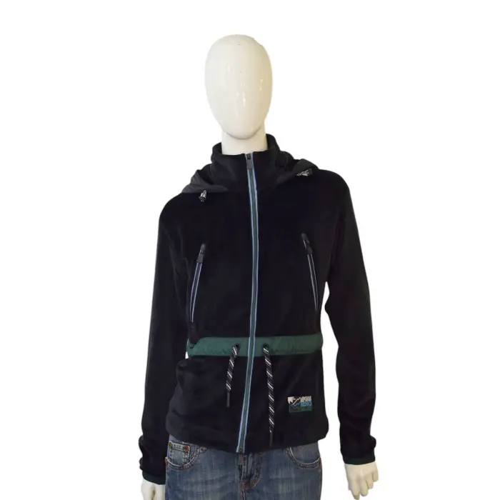 Moncler Maglia Black Velvet Green Trim Hooded Zipper Cardigan