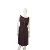 Blumarine Brown Fur w. Pearls Neckline Sleeveless A- Line Knee Dress size 44