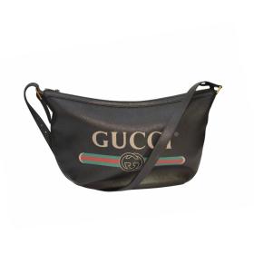 Gucci Black Calfskin Leather Web Logo Half Moon Hobo crossbody bag unisex design