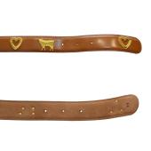 Moschino Brown Shiny Leather Gold Tone Heart & Cows Buckle Belt size 44