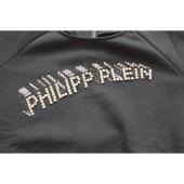 Philipp Plein Black Logo Crystals Rhinestones Long Sleeve Back Zip Top size M