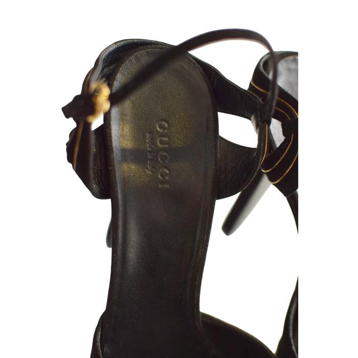 GUCCI Kelly Knot Suede Platform Heels Nero/Oro Gray & Gold Platform Peeptoe Pumps sz 38,5