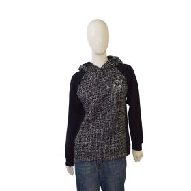 Karl Lagerfeld Black &amp; Gray Tweed Long Sleeve Hooded Top size M