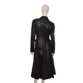 Alaia Black Leather Button Front A- Line Long Jacket Coat size 42