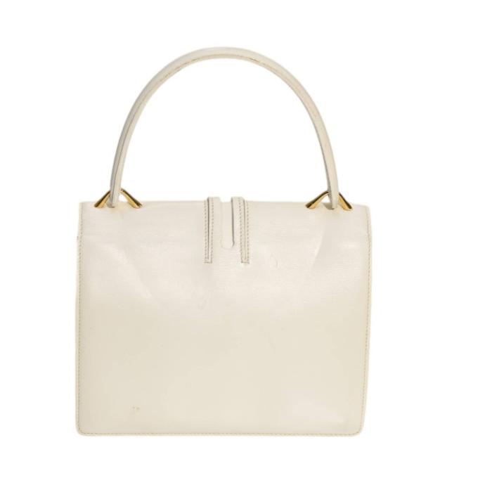 GUCCI White Leather Gold Tone Twist Lock Top Handle Handbag Vintage Grab Bag