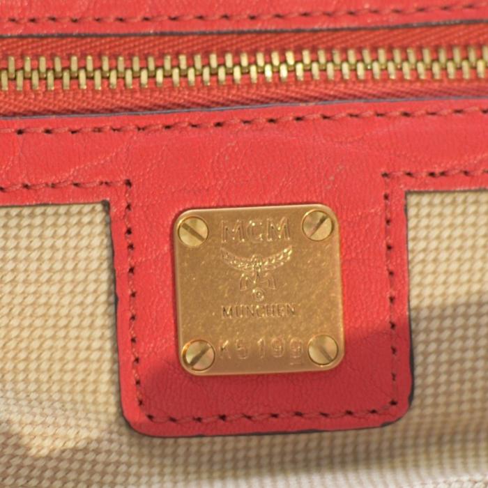 MCM Keana Red Pebbled Leather Studded Satchel Top Handles Crossbody Shoulder bag 