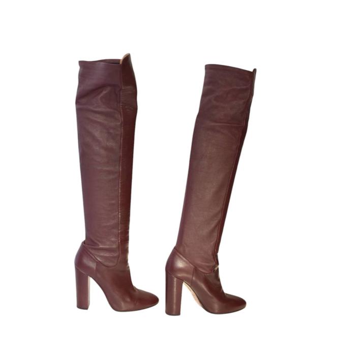 Aquazzura Burgundy Leather Over The Knee Boots Heels Shoes size 40