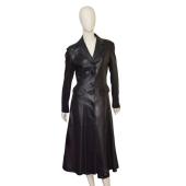 Alaia Black Leather Button Front A- Line Long Jacket Coat size 42