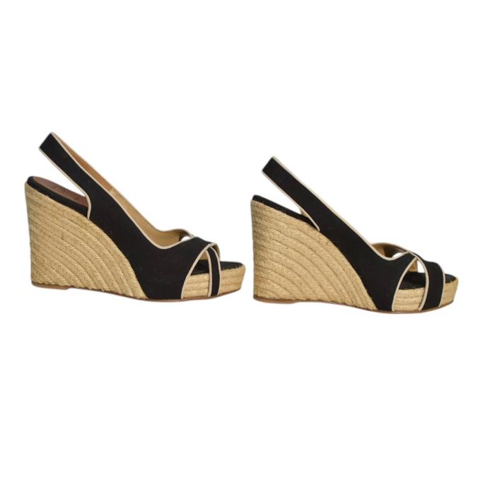 Copy of Christian Louboutin Espadrille Wedges Slingbacks Black  Fabric X vamp sz 40