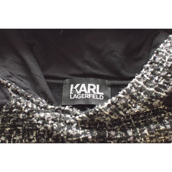 Karl Lagerfeld Black & Gray Tweed Long Sleeve Hooded Top size M