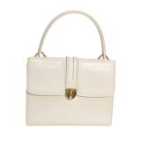 GUCCI White Leather Gold Tone Twist Lock Top Handle Handbag Vintage Grab Bag