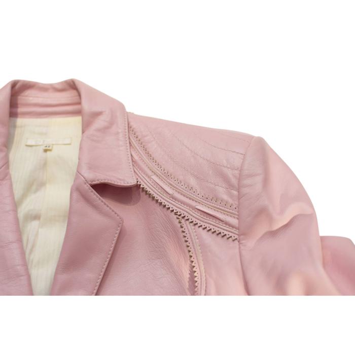 Antonio Berardi Pink Leather Button Front Fitted Blazer Jacket size 42