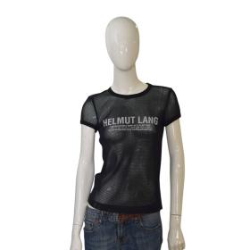 Helmut Lang Black Fishnet Sheer Short Sleeve Round Neckline T-shirt Blouse Top S