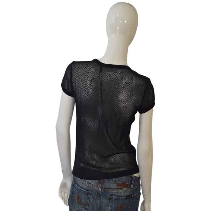 Helmut Lang Black Fishnet Sheer Short Sleeve Round Neckline T-shirt Blouse Top S