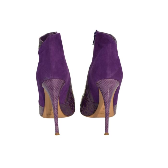 Chloe purple pointed toe cut out patent leather, suede & snake ankle boots 39,5