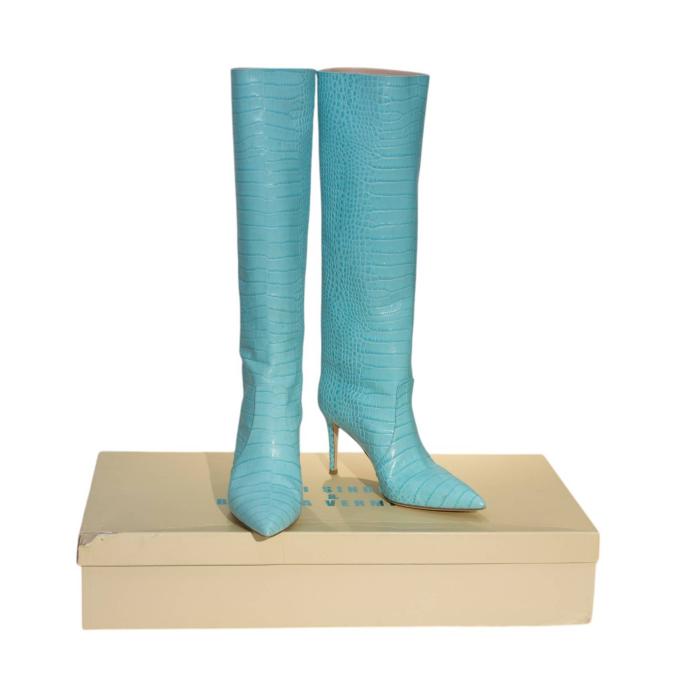 Emily Sindlev & Bettina Vermillon Turquoise Leather Boots Heels Shoes size 40