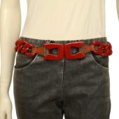 Prada Women's Red Resin Plex Chain Leather Details Elastic Band Belt size 90