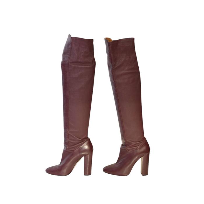 Aquazzura Burgundy Leather Over The Knee Boots Heels Shoes size 40