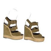 Pierre Hardy Army Green Suede Leather Wedge Strappy Sandals Platform Shoes Sz 41