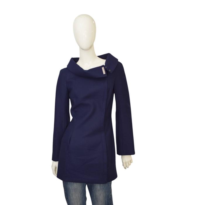 Thierry Mugler Blue Woolen Snap Button Side Closure Fitted Jacket Coat size 38