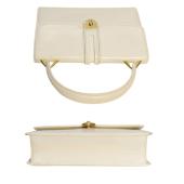 GUCCI White Leather Gold Tone Twist Lock Top Handle Handbag Vintage Grab Bag