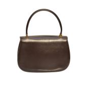 GUCCI Brown Leather Gold Tone Tiger Head Turn Lock Top Handle Handbag Vintage Bag