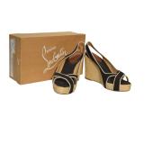 Copy of Christian Louboutin Espadrille Wedges Slingbacks Black  Fabric X vamp sz 40