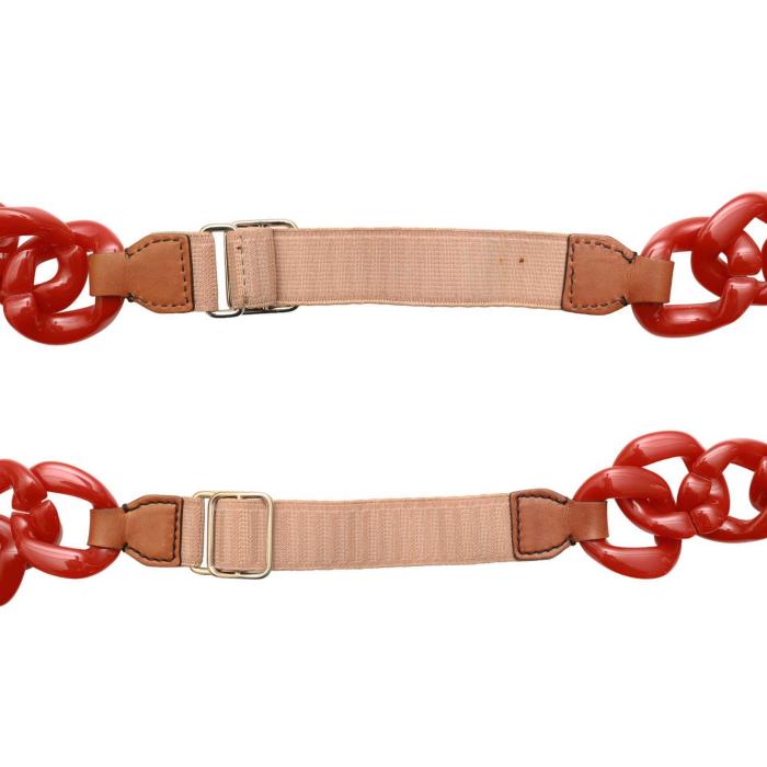 Prada Women's Red Resin Plex Chain Leather Details Elastic Band Belt size 90