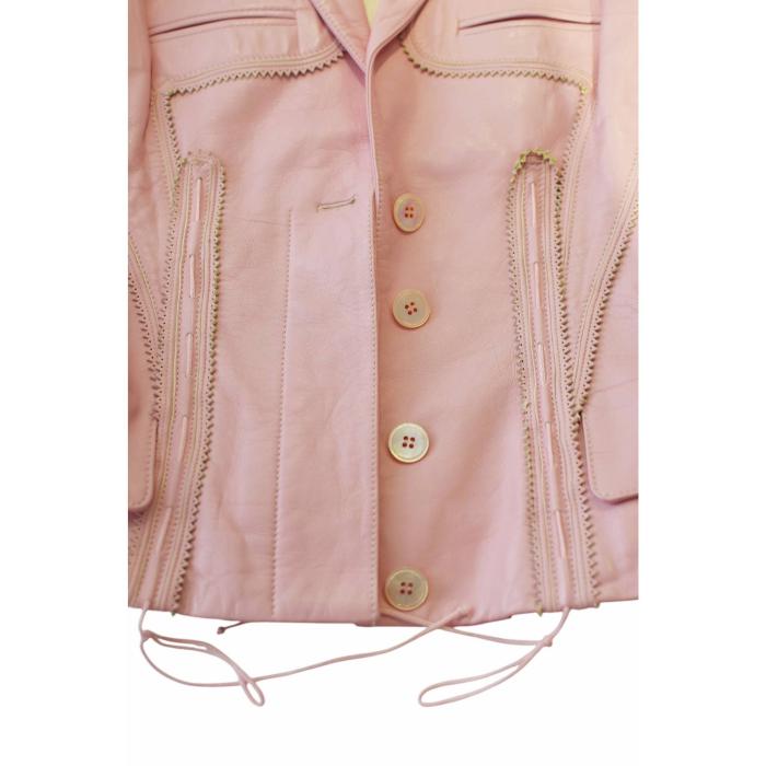 Antonio Berardi Pink Leather Button Front Fitted Blazer Jacket size 42