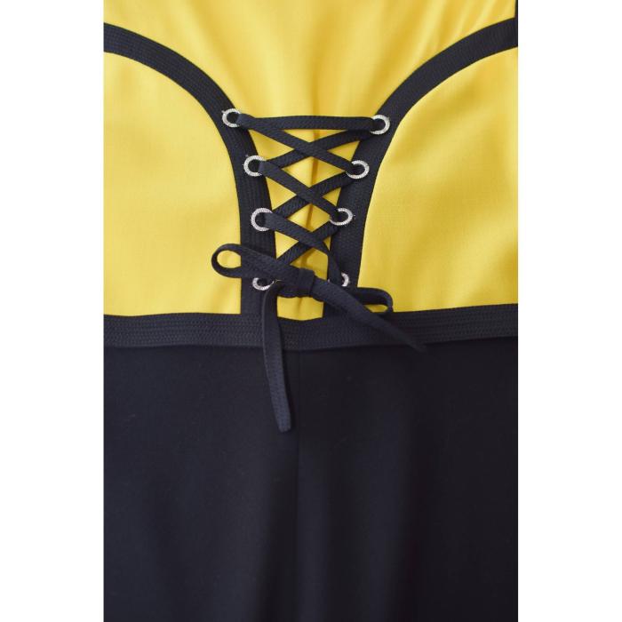 Gianni Versace Black Green Yellow Wool Short Sleeve Mini Dress size 42