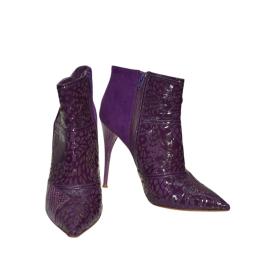 Chloe purple pointed toe cut out patent leather, suede &amp; snake ankle boots 39,5