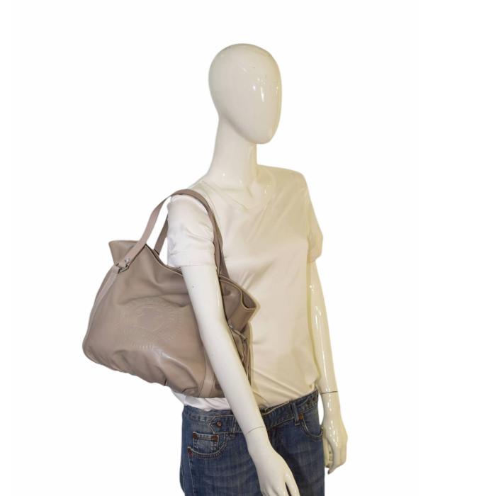 TOUS Taupe Color Leather Signature Bear Drawstring Tote Handbag Shoulder bag