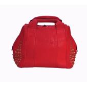 MCM Keana Red Pebbled Leather Studded Satchel Top Handles Crossbody Shoulder bag 