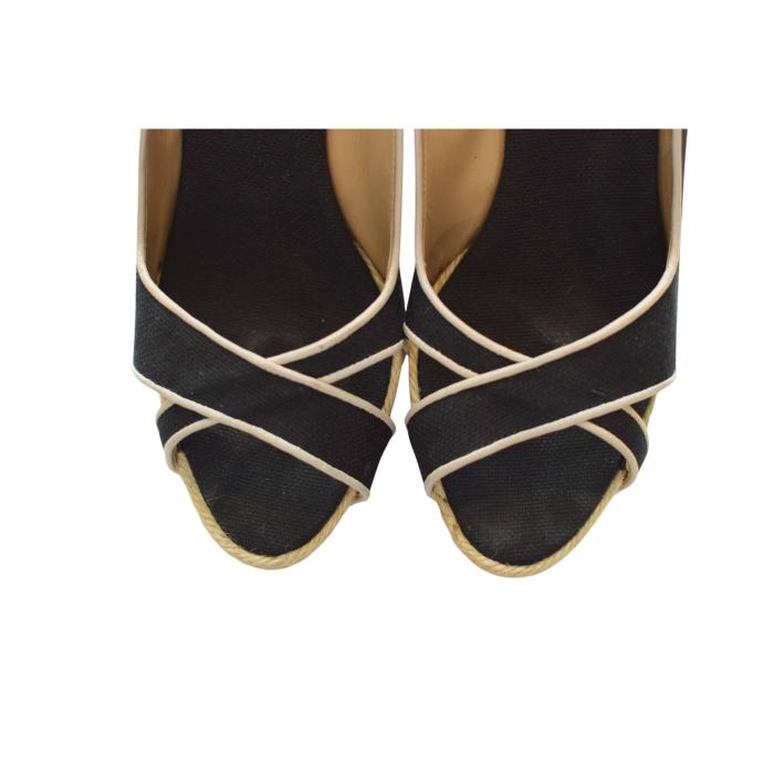 Copy of Christian Louboutin Espadrille Wedges Slingbacks Black  Fabric X vamp sz 40
