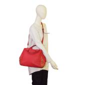 MCM Keana Red Pebbled Leather Studded Satchel Top Handles Crossbody Shoulder bag 