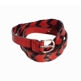 Hermes Red &amp; Black Braided Leather Thin Skinny Women&#039;s Waist BELT