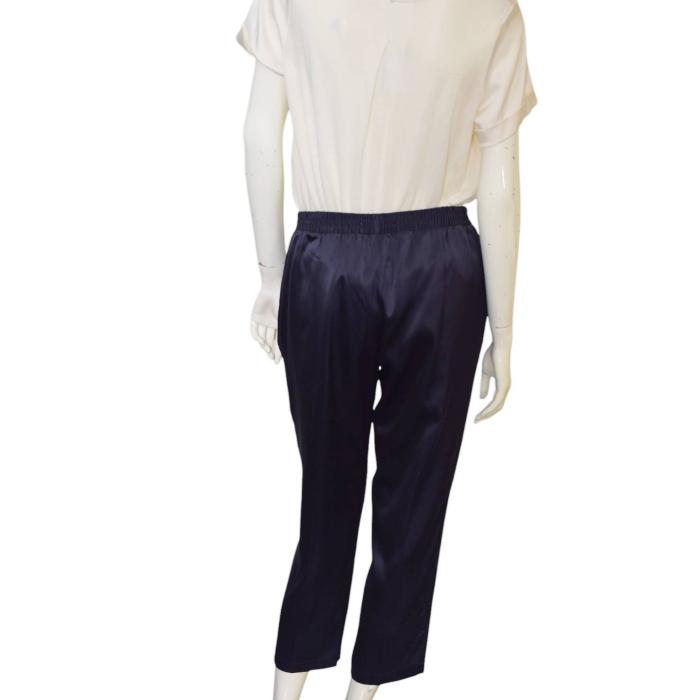 Falconeri Blue Silk Satin Elastic Waist Trousers Pants size L