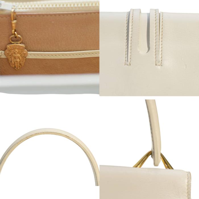 GUCCI White Leather Gold Tone Twist Lock Top Handle Handbag Vintage Grab Bag