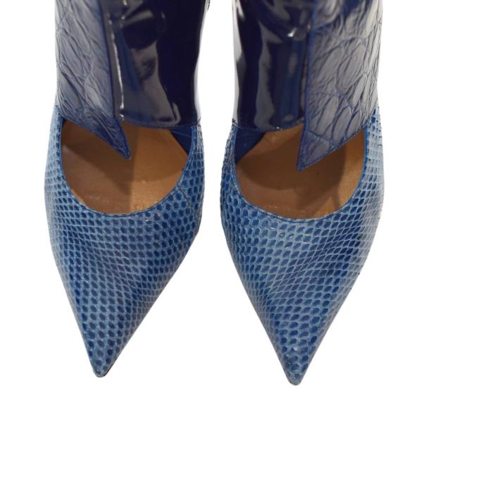 Chloe Electric blue pointed toe leather & suede ankle boots embossed 39,5