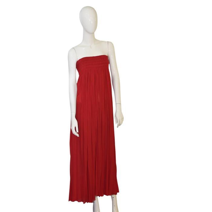 Alaia Red Strapless Jersey Pleated Long Maxi Dress size 38 Fr