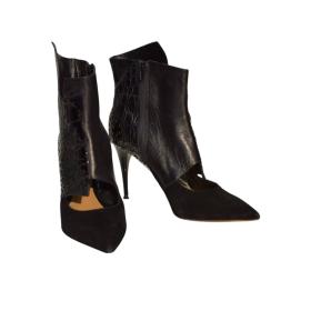 Chloe black pointed toe leather &amp; suede ankle boots embossed 40