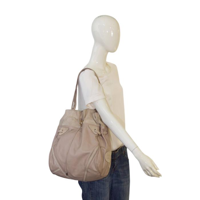 See By Chloe Beige Leather  & Suede Drawstring Hobo Shoulder Bag Handbag