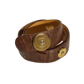 Tabbah &quot; Beret&quot;  Woman&#039;s Brown Leather with Gold tone Round Discs Belt 