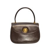 GUCCI Brown Leather Gold Tone Tiger Head Turn Lock Top Handle Handbag Vintage Bag