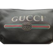 Gucci Black Calfskin Leather Web Logo Half Moon Hobo crossbody bag unisex design