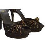 GUCCI Kelly Knot Suede Platform Heels Nero/Oro Gray & Gold Platform Peeptoe Pumps sz 38,5